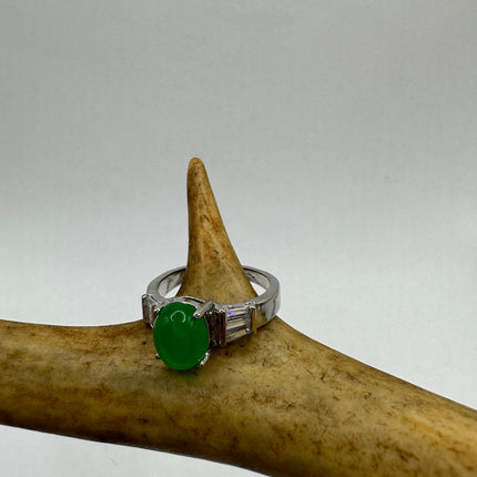 Vintage Silver Green Jade Lucky Cocktail Ring