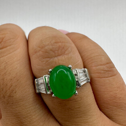 Vintage Silver Green Jade Lucky Cocktail Ring
