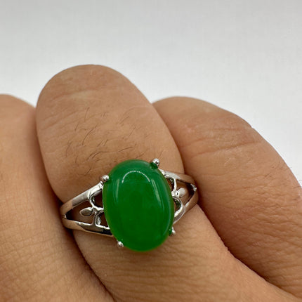 Vintage Silver Green Jade Lucky Cocktail Ring