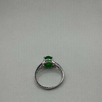 Vintage Silver Green Jade Lucky Cocktail Ring