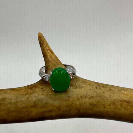 Vintage Silver Green Jade Lucky Cocktail Ring