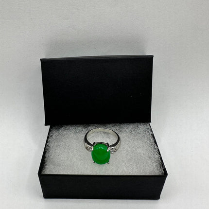 Vintage Silver Green Jade Lucky Cocktail Ring