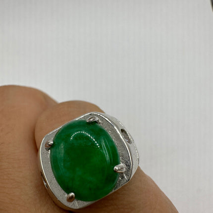 Vintage Silver Green Jade Lucky Cocktail Ring
