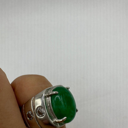 Vintage Silver Green Jade Lucky Cocktail Ring