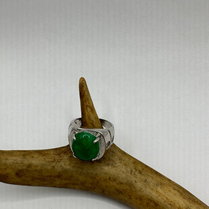 Vintage Silver Green Jade Lucky Cocktail Ring