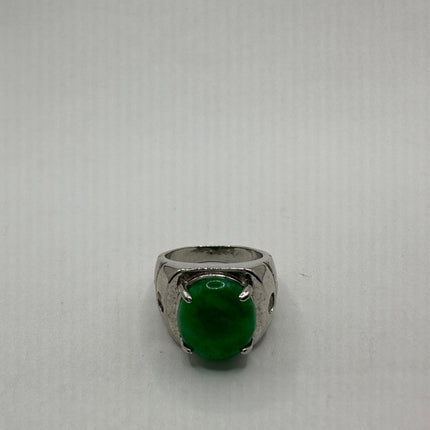 Vintage Silver Green Jade Lucky Cocktail Ring