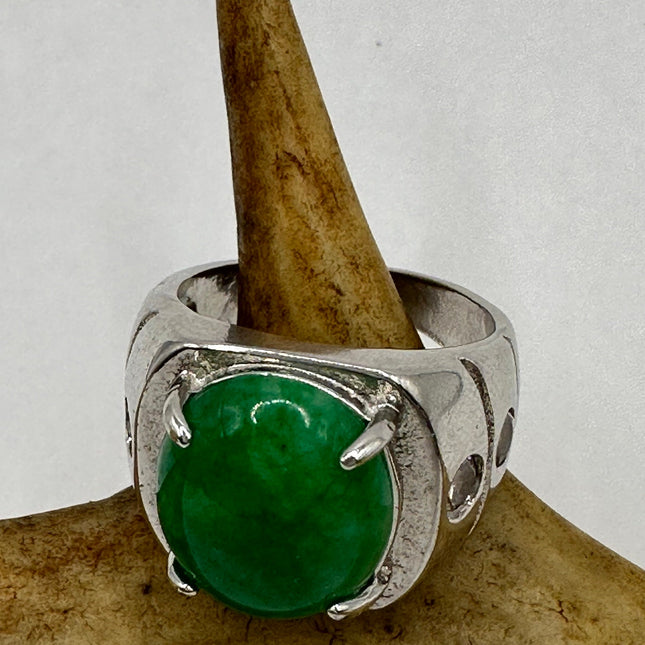 Vintage Silver Green Jade Lucky Cocktail Ring