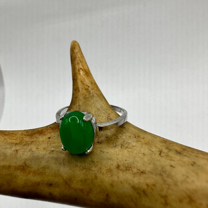Vintage Silver Green Jade Lucky Cocktail Ring