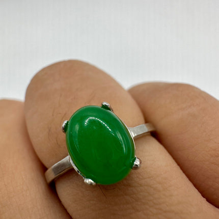 Vintage Silver Green Jade Lucky Cocktail Ring