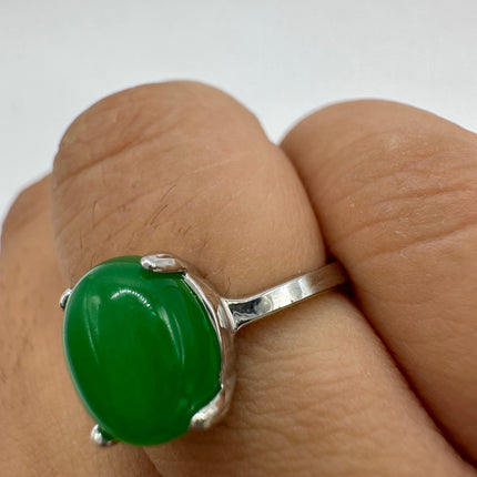 Vintage Silver Green Jade Lucky Cocktail Ring