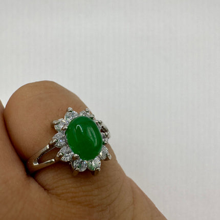 Vintage Silver Green Jade Lucky Cocktail Ring