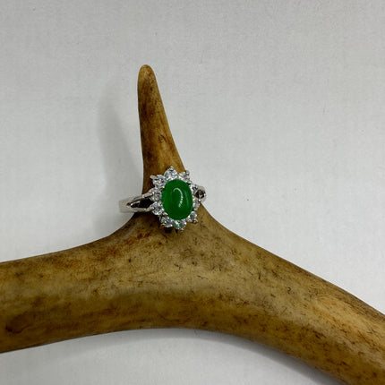 Vintage Silver Green Jade Lucky Cocktail Ring