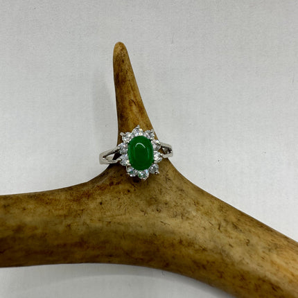 Vintage Silver Green Jade Lucky Cocktail Ring