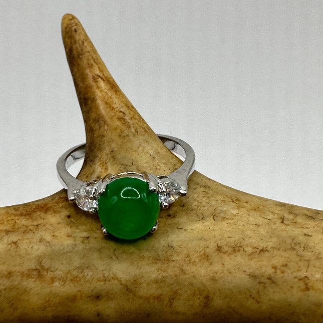 Vintage Silver Green Jade Lucky Cocktail Ring