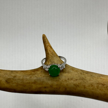 Vintage Silver Green Jade Lucky Cocktail Ring