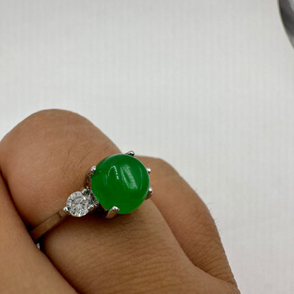 Vintage Silver Green Jade Lucky Cocktail Ring