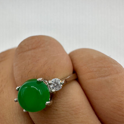Vintage Silver Green Jade Lucky Cocktail Ring
