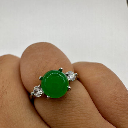 Vintage Silver Green Jade Lucky Cocktail Ring
