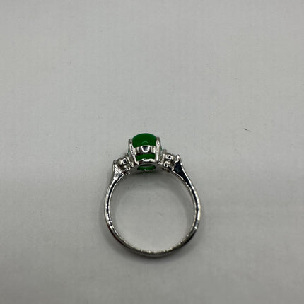 Vintage Silver Green Jade Lucky Cocktail Ring