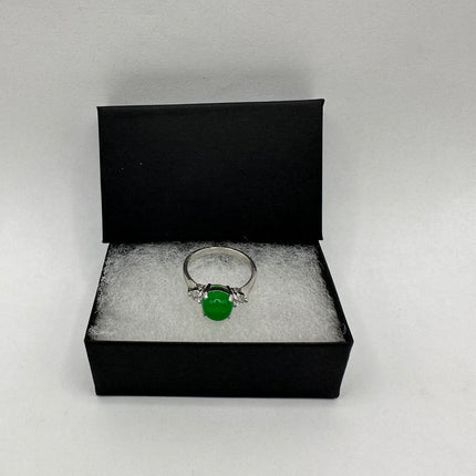 Vintage Silver Green Jade Lucky Cocktail Ring