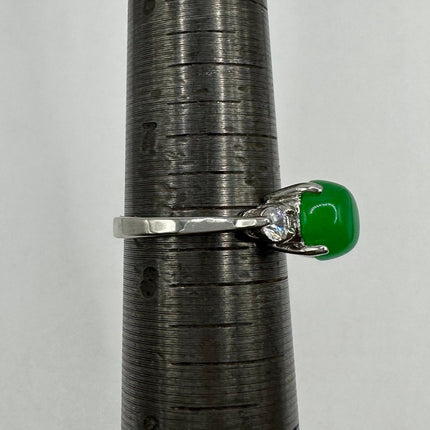 Vintage Silver Green Jade Lucky Cocktail Ring