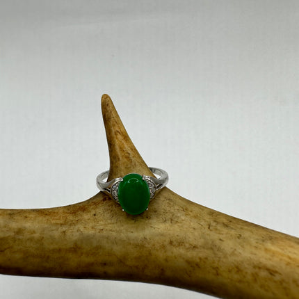 Vintage Silver Green Jade Lucky Cocktail Ring