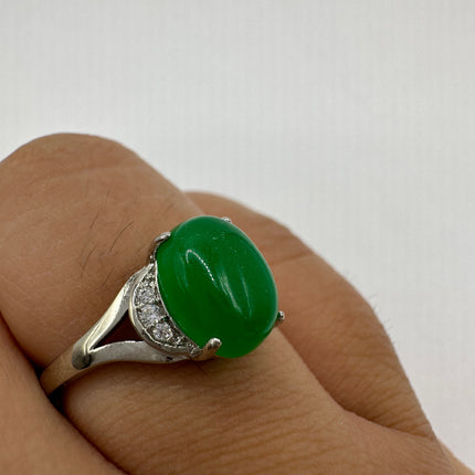 Vintage Silver Green Jade Lucky Cocktail Ring