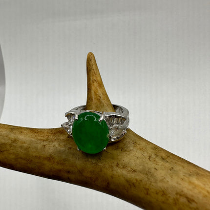 Vintage Silver Green Jade Lucky Cocktail Ring