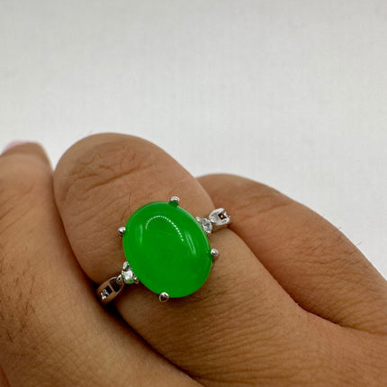 Vintage Silver Green Jade Lucky Cocktail Ring