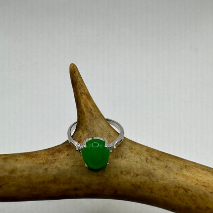 Vintage Silver Green Jade Lucky Cocktail Ring