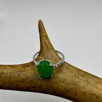 Vintage Silver Green Jade Lucky Cocktail Ring
