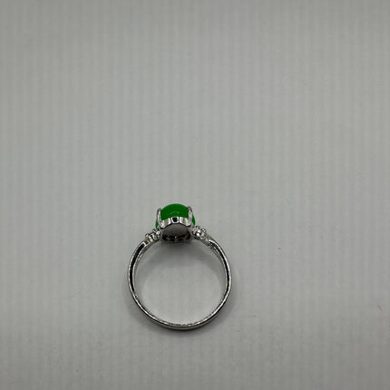 Vintage Silver Green Jade Lucky Cocktail Ring