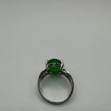 Vintage Silver Green Jade Lucky Cocktail Ring