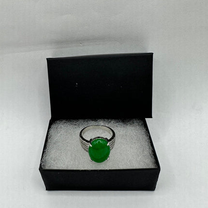 Vintage Silver Green Jade Lucky Cocktail Ring