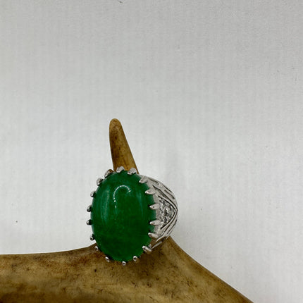 Vintage Silver Green Jade Lucky Cocktail Ring
