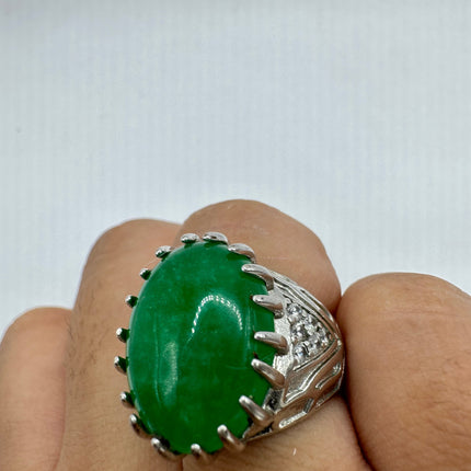 Vintage Silver Green Jade Lucky Cocktail Ring