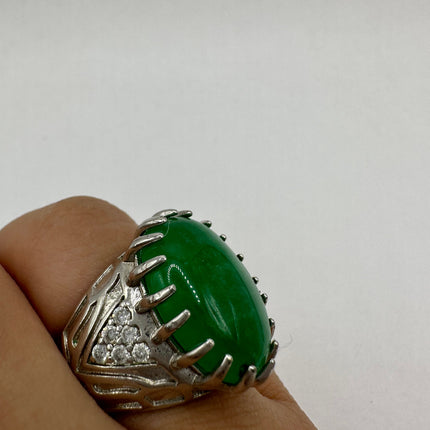 Vintage Silver Green Jade Lucky Cocktail Ring