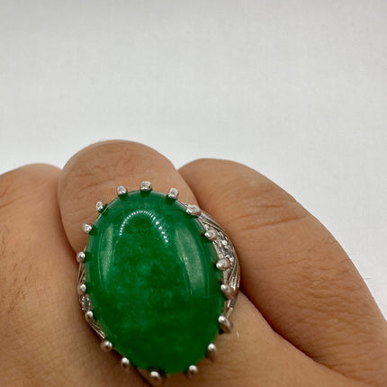 Vintage Silver Green Jade Lucky Cocktail Ring