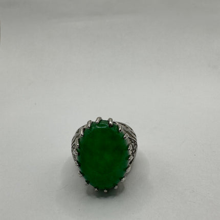 Vintage Silver Green Jade Lucky Cocktail Ring