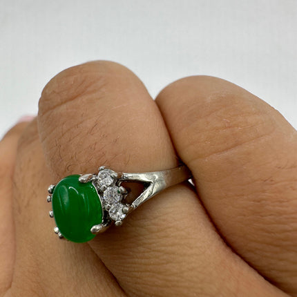 Vintage Silver Green Jade Lucky Cocktail Ring