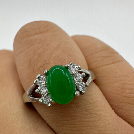 Vintage Silver Green Jade Lucky Cocktail Ring