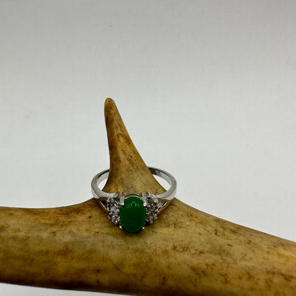 Vintage Silver Green Jade Lucky Cocktail Ring