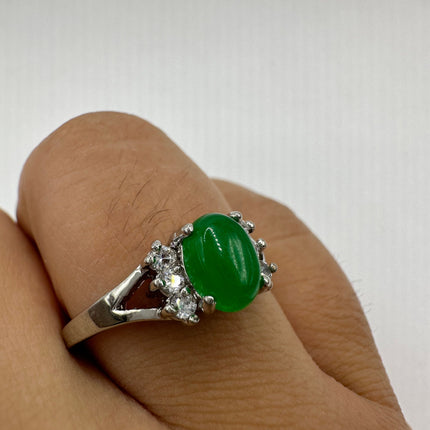Vintage Silver Green Jade Lucky Cocktail Ring