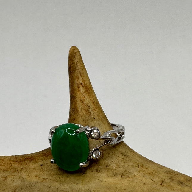 Vintage Silver Green Jade Lucky Cocktail Ring
