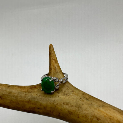 Vintage Silver Green Jade Lucky Cocktail Ring