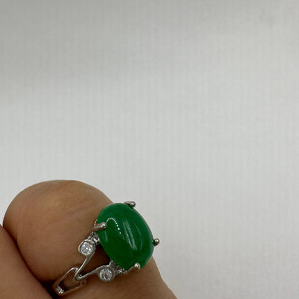 Vintage Silver Green Jade Lucky Cocktail Ring