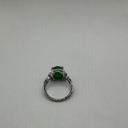 Vintage Silver Green Jade Lucky Cocktail Ring
