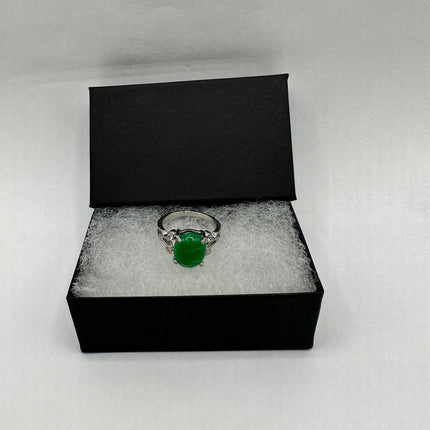 Vintage Silver Green Jade Lucky Cocktail Ring
