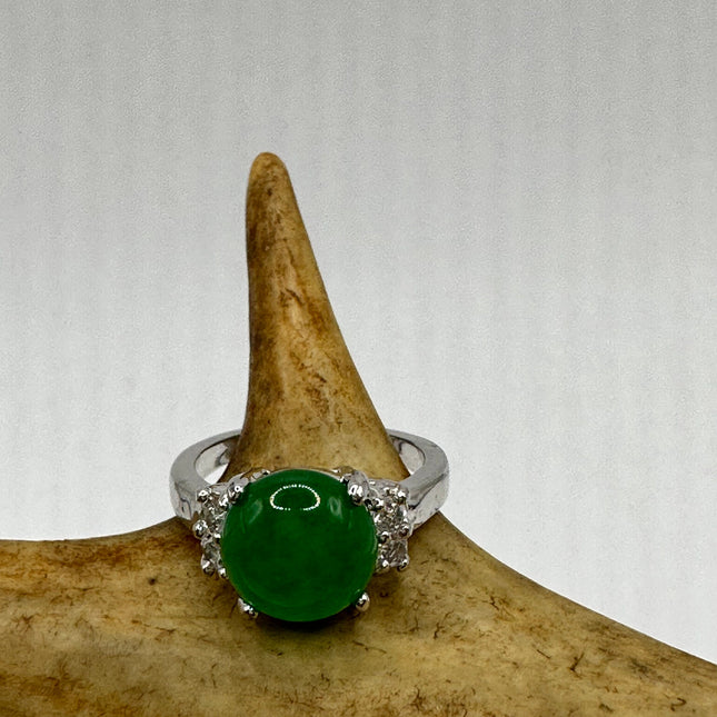 Vintage Silver Green Jade Lucky Cocktail Ring