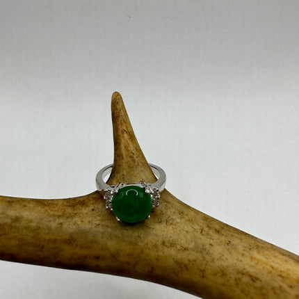 Vintage Silver Green Jade Lucky Cocktail Ring